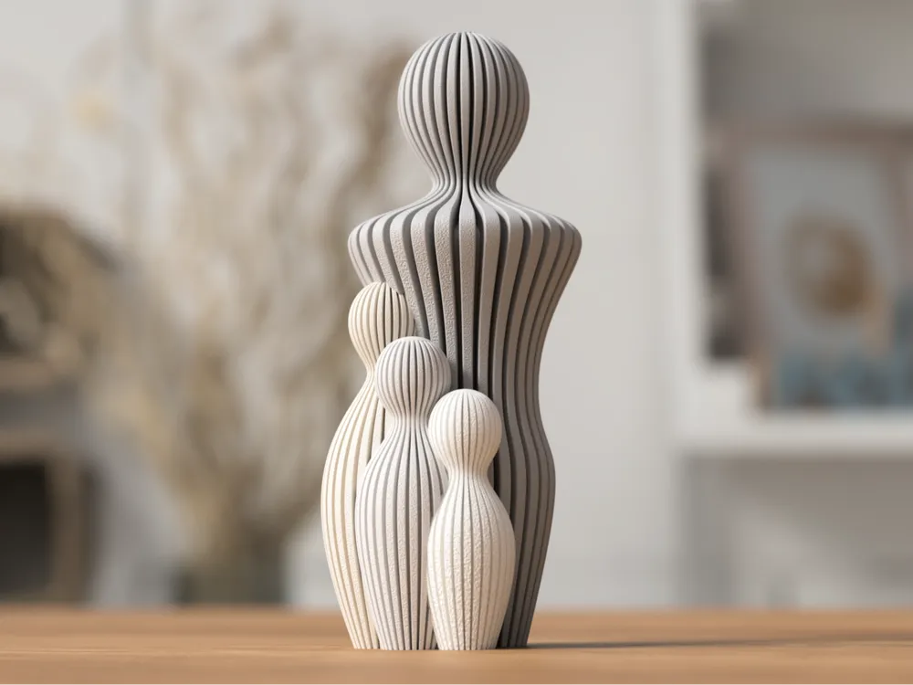Familiefamiliefigur i nordisk design fra NorthLayer, viser en familie med voksne og børn i moderne, minimalistisk stil